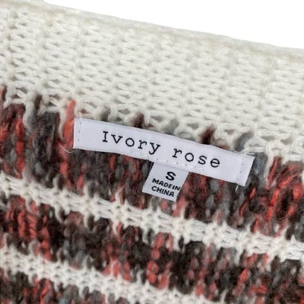 Ivory Rose Cropped Knit Fringe Sweater Boho V Neck - Picture 5 of 14